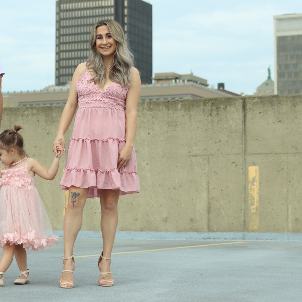 Pink Lace Tiered Dress
